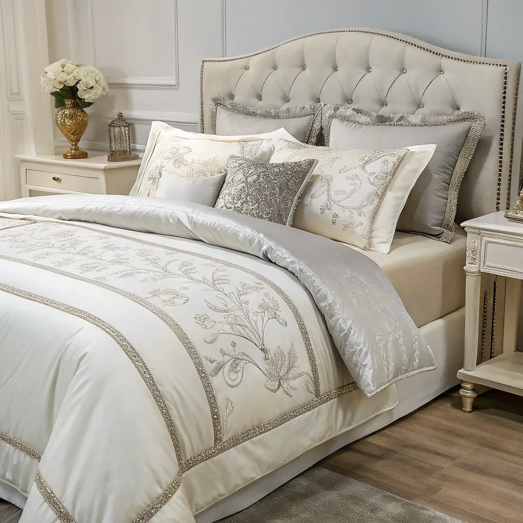 Luxury bedding set on display