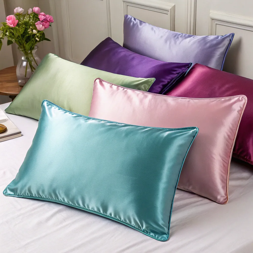 Set of silk pillowcases in various colors